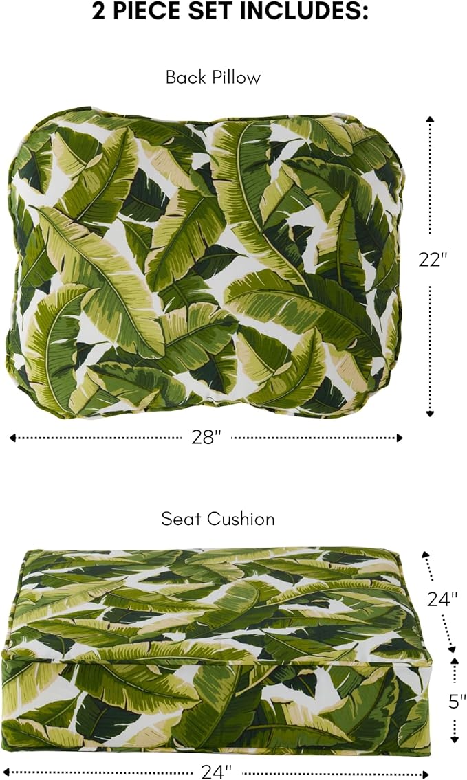 Greendale Home Fashions Outdoor Reversible 2-Piece Deep Seat Cushion Set, Tropical White