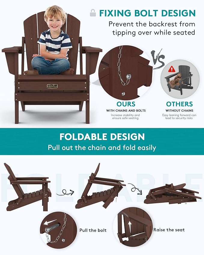 SERWALL Adirondack Chair Set of 8 for Patio Garden (Folding Coffee)