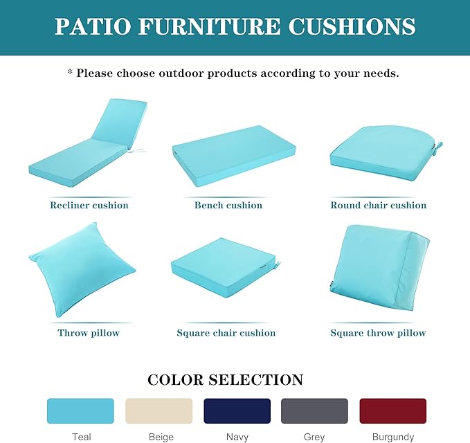 Outdoor Chaise Lounge Cushion Set of 2, Fadesafe Water-Repellent Lounge Deck Reclining Chair Cushions for Patio Furniture Lawn Pool Resort Hotel, 72x21x3 Inch, Light Blue