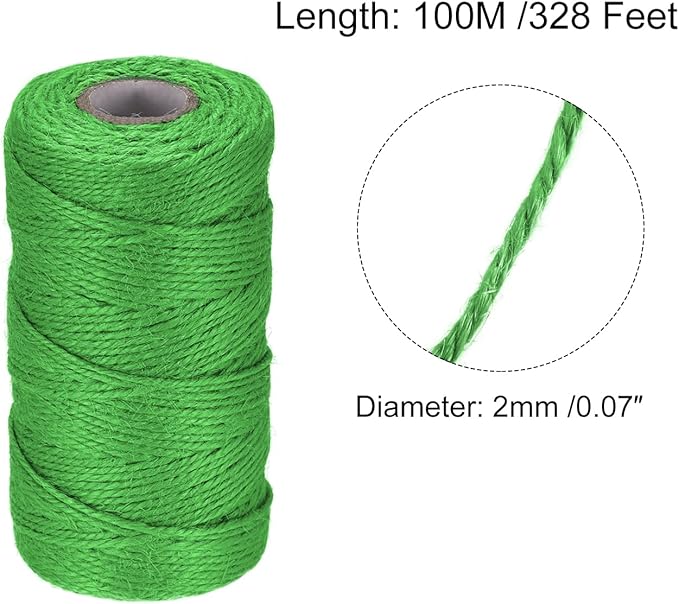 MECCANIXITY 328 Feet Garden Twine, 2mm Craft Jute Twine String Jute for Artwork, DIY Crafts, Gift Wrapping, Green