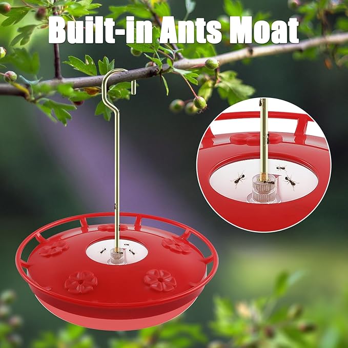 FEED GARDEN 2 Pack 16 OZ Hummingbird Feeders for Outdoor 5 Feeder Ports Ant Bee Proof Leak-Proof Cleaning Brushes Nectar Easy Clean Fill Bird Feeder for Garden Red Décor for Mom