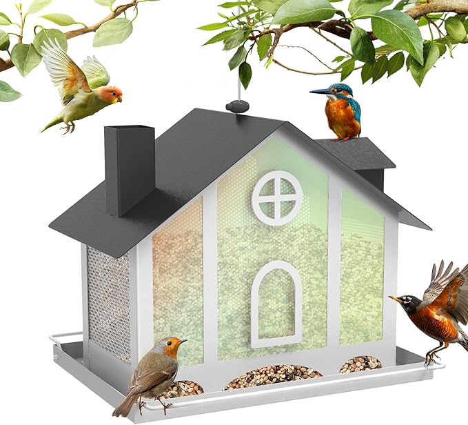 Bird Feeders for Outdoors, Decorative Large Bird Feeders for Outdoors with Rainbow Acrylic Panels, Ideal Gift for BirdLovers to Attract Feathered Friends Year-Round