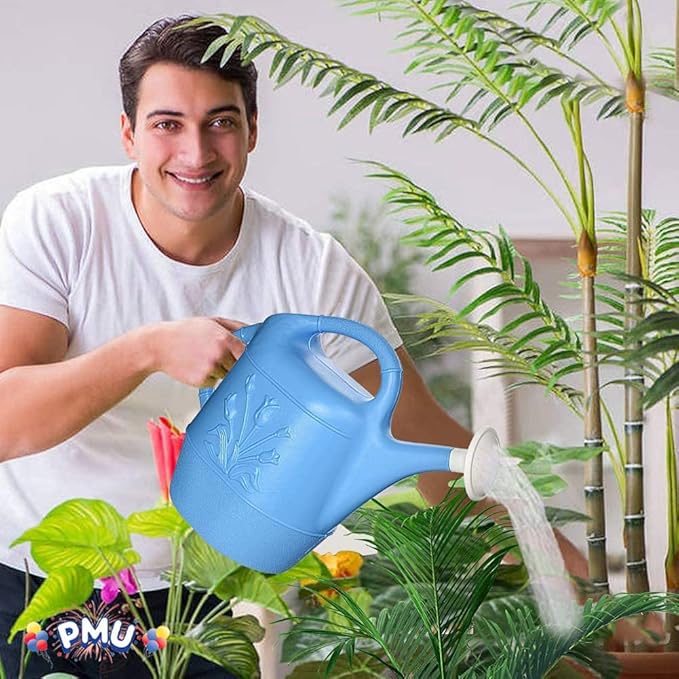 PMU 2 Gallon Watering Can - Garden Watering Can for Indoor & Outdoor Plants - Plastic Water Can with Detachable Sprinkler Head - Large Water Pot, Made in USA - Blue Pkg/12