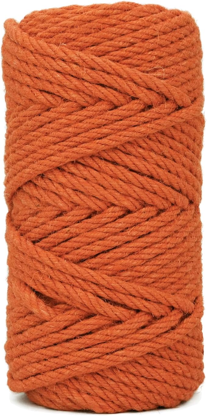 Natural Jute Twine Rope, Orange, 6mm Thick, 100 Feet Length, Twisted Macrame Cord for Crafting and Packaging