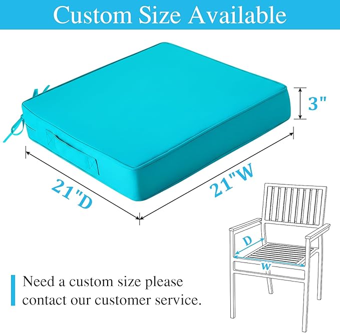 Amagenix Outdoor Chair Cushions Set of 2, 21"x21"x3" Waterproof Outdoor Seat Cushions for Patio Furniture, Stripe Reversible Patio Cushions with Ties & Handle & Hidden Zipper, Fade-Resistant,Teal