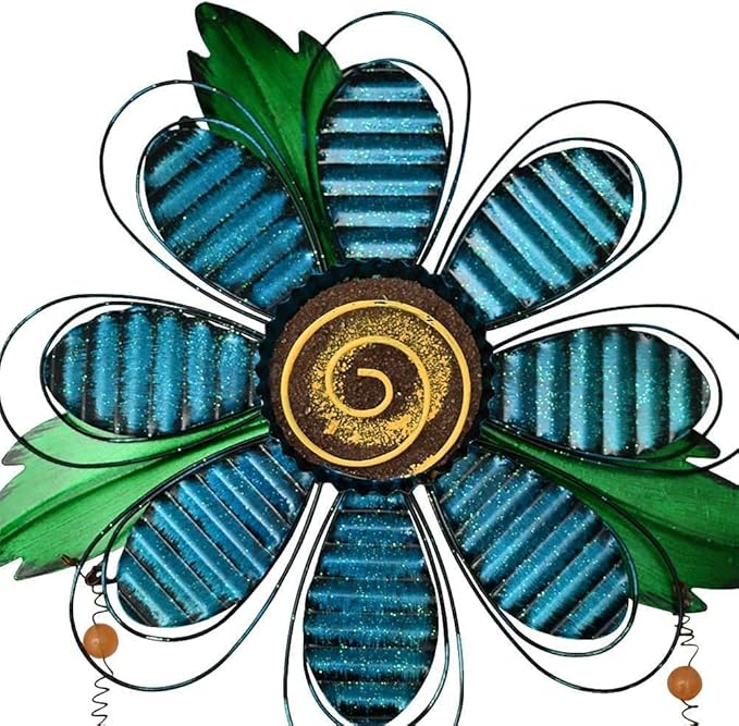 Large Rustic Metal Blue Flower Welcome Wall Art Decor Hanging Metal Flower Welcome Door Wreath Kitchen Living Room Bathroom Patio Garden Yard Wall Decoration