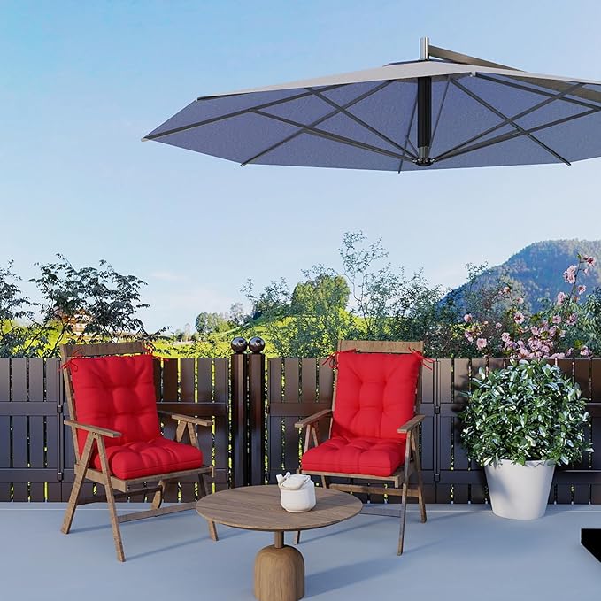 Outdoor Chair Cushions Set of 2, 42x21x4 Inch Patio Cushion for Dining/Rocking Chairs, High Back Soft Seat Pad with Ties, Indoor Outside Use, Fade-Resistant & Waterproof, Red