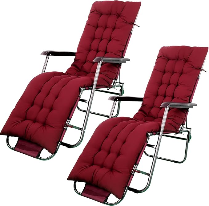 Bucherry 67 x 19 Inch Chaise Lounge Cushions Soft Lounge Chair Cushion Gravity Chair Cushion Sofa Lawn Furniture Cushion Pad with 6 Tie for Outdoor Indoor Patio Home Without Headrest (Wine Red,2 Pcs)