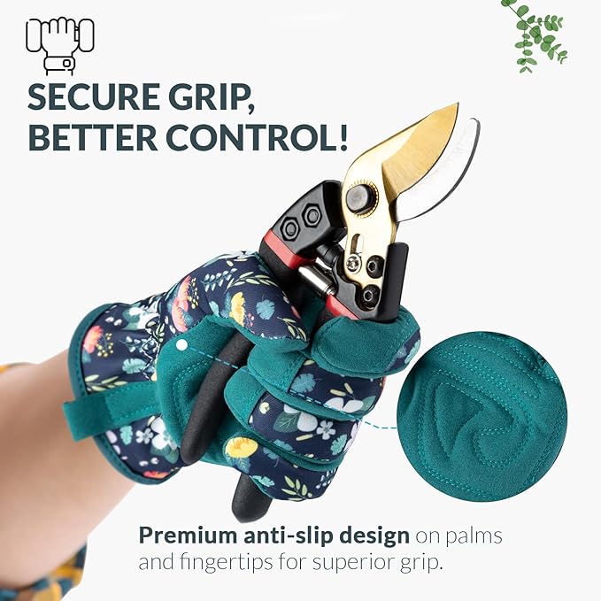 Baidast Garden Gloves, Breathable Leather Gardening Gloves Thorn Proof for Digging, Planting, Pruning