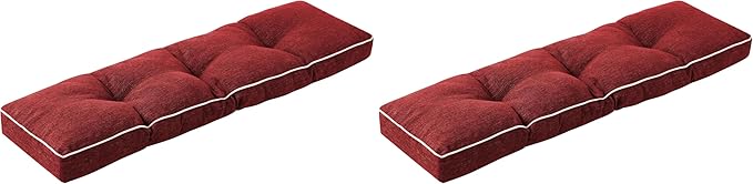 Bench Cushion, 42 x 16 Inch Patio Furniture Cushions with Durable Ties, Soft Memory Foam Bench Cushions for Indoor/Outdoor Furniture with Non-Slip Bottom, Kitchen&Dining, Red (Pack of 2)