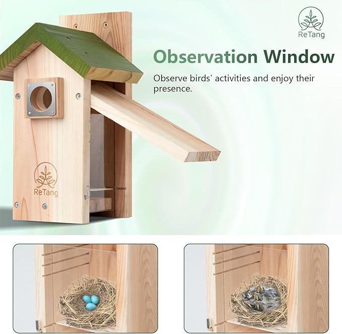3/4 Thick Cedar Bird Houses with Metal Predator Guard, Nesting Box Birdhouse for Easy Cleaning, Bird Box for Outdoor Swith Viewing Window, Outdoor Wild Bird Watching, Swallow Wren Chickadee…
