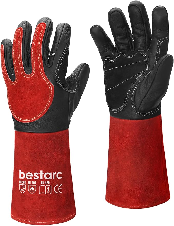 bestarc Leather Forge MIG Welding Gloves, 932℉ Heat Resistant Welding Gloves with Kevlar Stitching for MIG, TIG, Stick, Forge