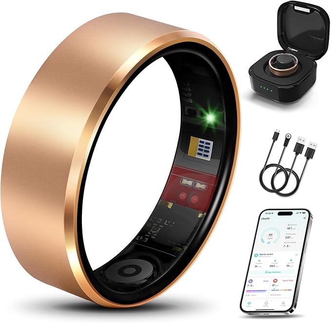 Smart Health Ring 2.0 for Women Men, Slim Scratch & Fingerprint Resistant Design, Efficient Chip Fitness Tracker, Monitors Heart, Blood Oxygen & Pressure, Sleep, Steps, Waterproof, Rose Gold 10