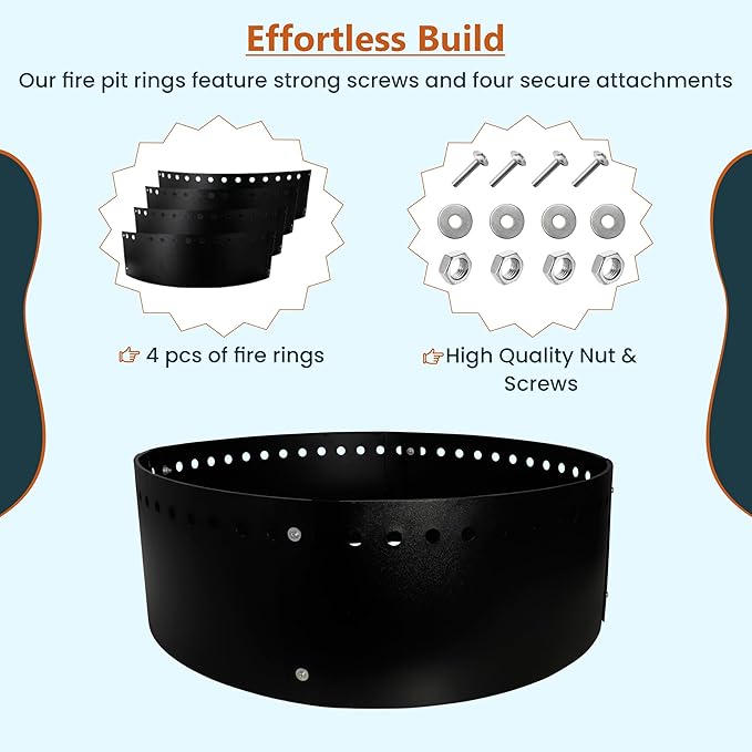 FEBTECH Smokeless Fire Ring for Outside Fire Pit - 36" Diameter & 12" Height - Durable Carbon Steel Insert for DIY In-Ground or Above-Ground Bonfires, Perfect for Gardens, Camping, and Gatherings