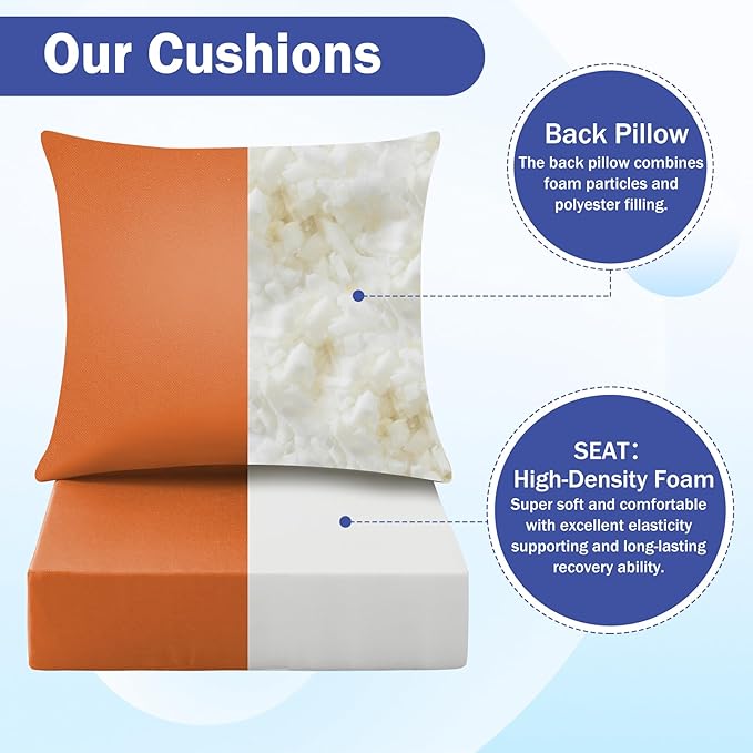 Outdoor Seat Cushion Set, Waterproof & Fade Resistant Patio Chair Cushions, Outdoors Cushion for Patio Furniture, 24 x 24 x 4 Inch, Outdoor Couch Cushions with Handle and Ties, Spice