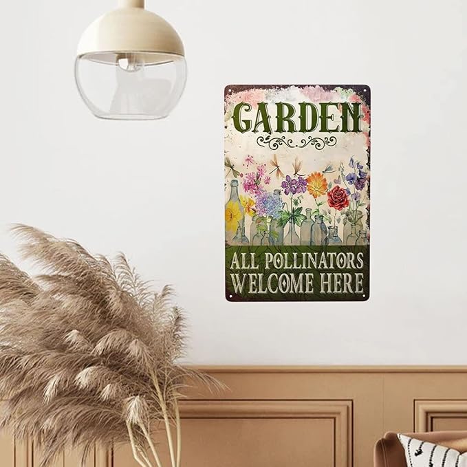 Garden Signs Vintage Metal Tin Sign Retro Garden Decor Welcome Plaque Housewarming Gift for Farmhouse Yard Home 8x12 Inch