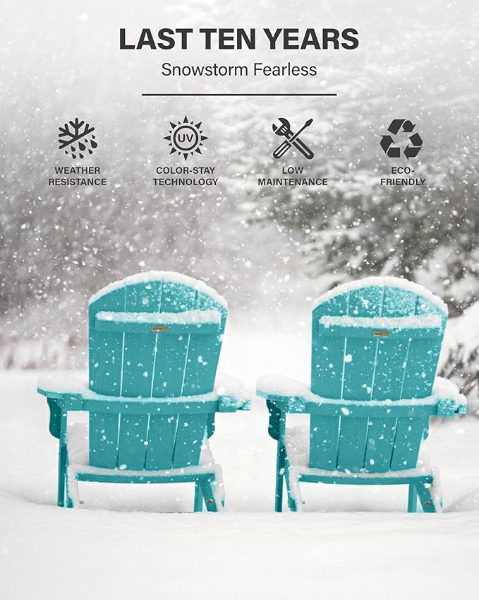 YEFU Adirondack Chair, Oversized Plastic Adirondack Chair Folding Outdoor Chairs with Cup Holder, Lawn Chair with Weather Resistant for Outside Deck Lawn Garden, Weight Capacity Up to 400 Lbs –Aruba