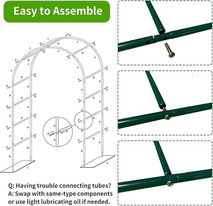 Thickened Tube GreenGiggle 100% Metal Heavy Duty Metal Garden Arch Trellis for Climbing Plants,16mm Steel Tubes,4.6ft Wx7.9ft H or 7.6ft Wx6.4ft H, Birthday Party Wedding Arch Decoration