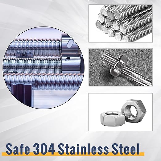 LEIFIDE 8/32 Inch 4mm Threaded Rod with Hex Nuts 4mm Stainless Steel Threads Studs Rods Stainless Steel Fully Threaded Hex Nuts for Beaded Garden Stake Rods(24 Pcs,16 Inch)