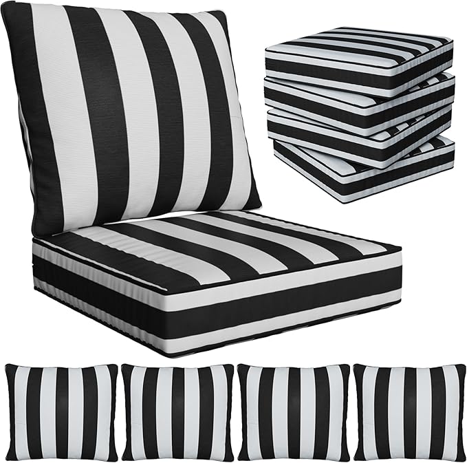 24" x 24" x 6" Outdoor Deep Seat Cushions Set - 4 Set Waterproof & Fade Resistant Patio Furniture Replacement Cushions, Non-Slip Outdoor Cushions Fit Loveseats, Couches, Chairs, and Sofas
