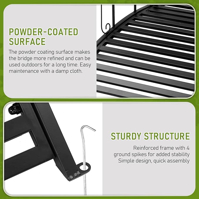 Outvita Metal Garden Bridge for Outdoor, Elegant Decorative Bridge with Powder-Coated Finish and Security Guardrail for Patio Pond Backyard Landscaping (Crown)