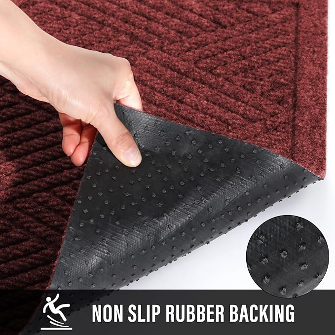 Sturdy Front Door Mat, Absorbent Muddy Dirt Resist Welcome Door Mats Outdoor Indoor, Stain and Fade Resistant, Non-Slip Rubber Backing Low Profile Doormat for Entryway, 30×17, Red