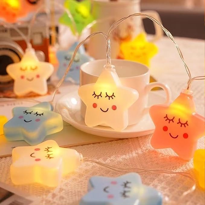 Star Cloud Rainbow Fairy Lights 9.8FT 20 LED Lights ，Warm White Fairy String Lights for Holiday Party Bedroom Wedding Garden Decoration (Colored Stars, 9.8FT)