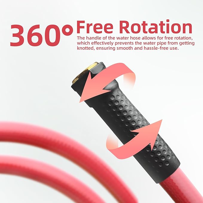 Solution4Patio Long Leader Garden Hose 3/4 in. x 50 ft. -Heavy Duty Durable Flexible Lightweight Water Pipe -Brass Aluminum Male/Female Fittings for Household & Commercial -Kink Free, No Leaking -Red
