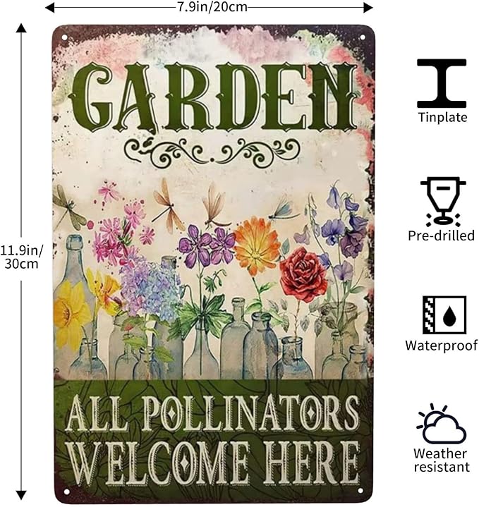 Garden Signs Vintage Metal Tin Sign Retro Garden Decor Welcome Plaque Housewarming Gift for Farmhouse Yard Home 8x12 Inch