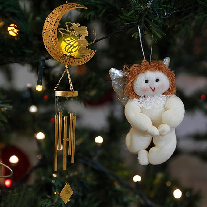 JOBOSI Moon Fairy Wind Chimes, Solar Wind Chime, Gifts for Mom, Women, Grandma, Garden Courtyard Lawn Decoration Gifts,Thanksgiving Gift