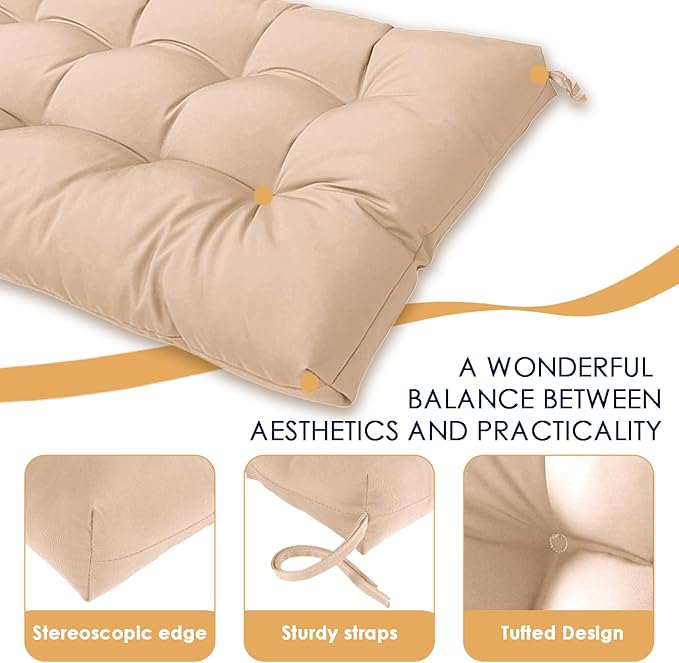 MTMR Outdoor Bench Cushion, Waterproof Wicker Chair Cushion, Thick Patio Replacement Seat Pad for Porch Lawn Indoor Swing Couch Sofa Loveseat, Patio Furniture Cushions, 44x19 Inch, Kaqi