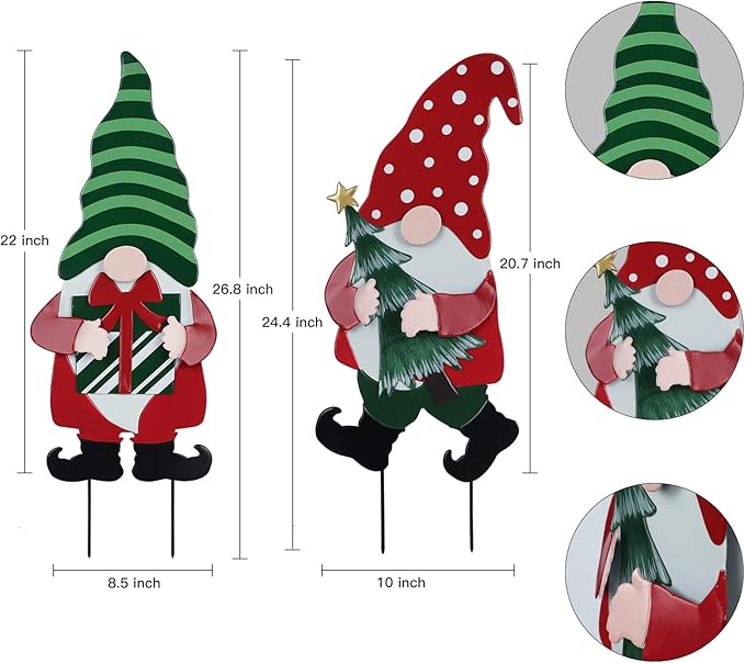 YEAHOME Outdoor Christmas Decorations for Home, Decorative Garden Stakes 2 Pack Gnomes for Christmas Decor, Metal Yard Signs Xmas Decorations for Outside Garden Yard Lawn Patio Holiday Party