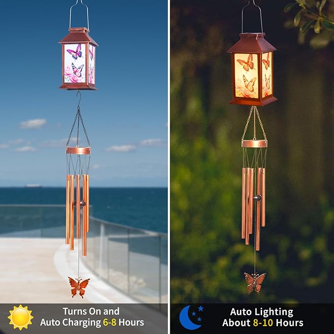 Retro Butterfly Decorative Wind Chime Gift, Solar-Powered Butterfly Wind Chimes, for Women Mom Grandmother, Garden Lawn Decorations, Thanksgiving Gifts