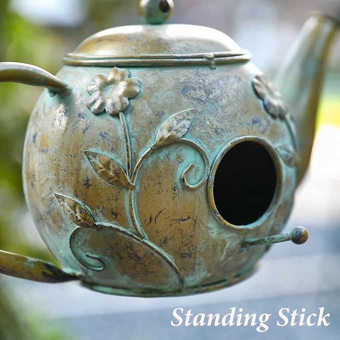 Bird House, Teapot Hanging Bird House, Metal Bird Houses for Outside, Antique Cute Birdhouse, Unique Decorative Birdhouses for Outdoors Garden Patio Yard Lawn Backyard Decor