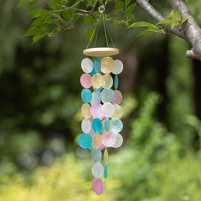 Wind Chimes for Outside - Handcrafted Capiz Shells Windchime Coastal Style Decor for Indoor/Outdoors, Garden Decor, Great Gift for Women, Wind Chimes Lovers and More (Candy Colorful)