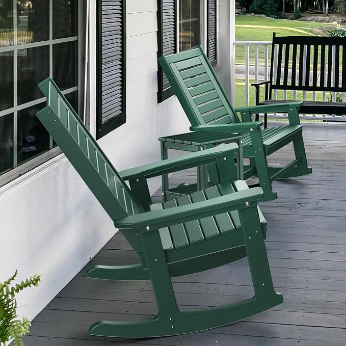 GREENVINES Outdoor Rocking Chairs | Porch Rocker | HDPE Plastic | Forest | Oversized Rockers | High Back | Big & Tall | Ladder Back | for Patio Outside Backyard Balcony Garden