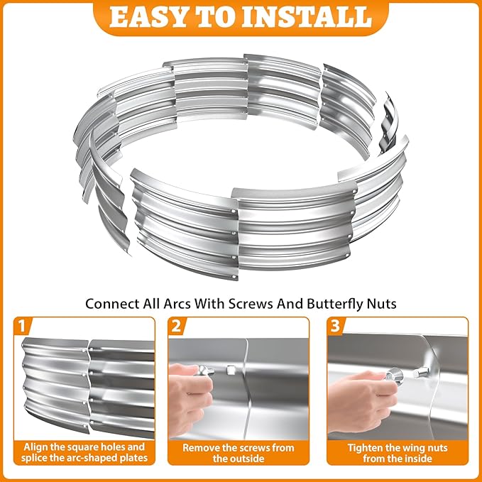 Metal Fire Pit Ring/Bonfire Fire Ring- 4 FT Diameter, 0.8 MM Thick,1 ft High, Durable and Stylish for Outdoor Fire Pits,Patios and Camping (Silver, 4X4X1 ft)