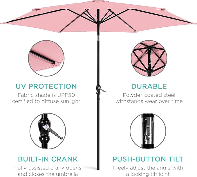 Best Choice Products 10ft Outdoor Steel Polyester Market Patio Umbrella w/Crank, Easy Push Button, Tilt, Table Compatible