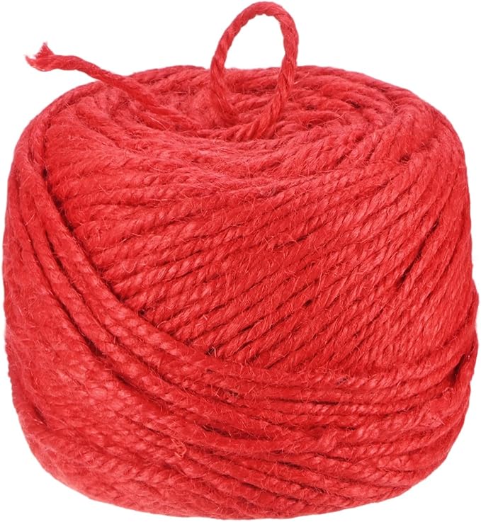 1-Pack Natural Jute Twine String, 3mm x 328ft/100m Long Garden Twine Balls for Crafts/Gift Wrapping/Gardening Plants, Durable Plant Ties Thick Rope [Red]