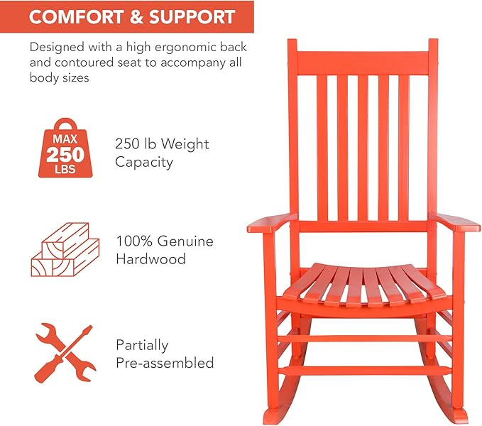 Shine Company Vermont Rocking Chairs, Outdoor Front Porch Rocker Set of 2, Tuscan