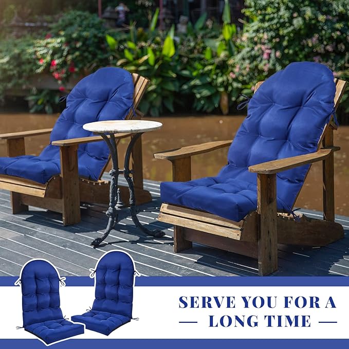 Geelin 4 Pcs Adirondack Chair Cushion High Back Patio Chair Cushion 44 x 19 x 4 Inch Tufted Weather Resistant Fade Resistant Seat Rocking Chair Cushion for Patio Rocking Chair Cushion Seat (Dark Blue)