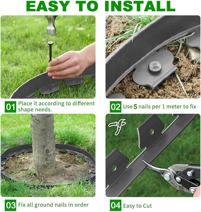 Landscape Edging 33FT,Garden Edging Borders [Extra Tall 4IN High] Flexible Lawn Edging Kit with Total 50pcs Stakes,Mini Plastic Fence Edge Used for Yard,Flowerbeds,Landscaping,Grass,Tree -Grey