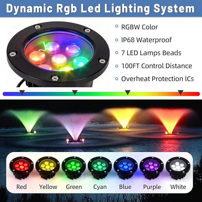 110V 15000 GPH Pond Fountain Aerator, Stainless Steel Fountain Pump with lights (4 lights)