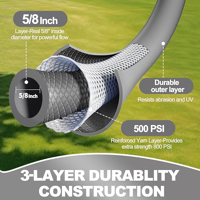 YOTOO Heavy Duty Hybrid Short Garden Hose, Lead in Water Hose 5/8-Inch by 10-Feet 150 PSI, Kink Resistant, All-Weather Flexible with Swivel Grip Handle and 3/4" GHT Solid Brass Fittings, Gray