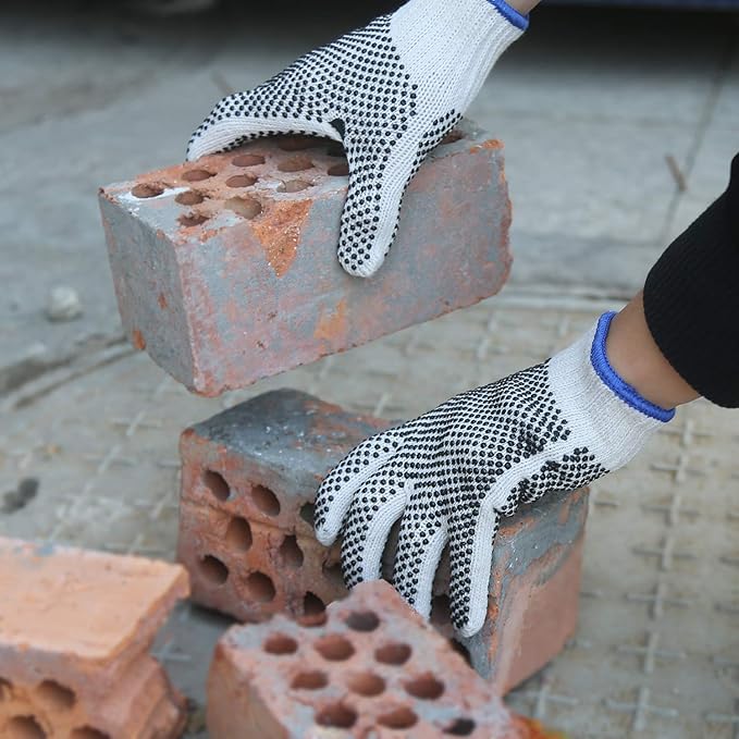 Evridwear Cotton Polyester String Knit Shell Safety Protection Work Gloves for Painter Mechanic Industrial Warehouse Gardening Construction Men One Case (12 PairsX20) With Two Side dots, L Size