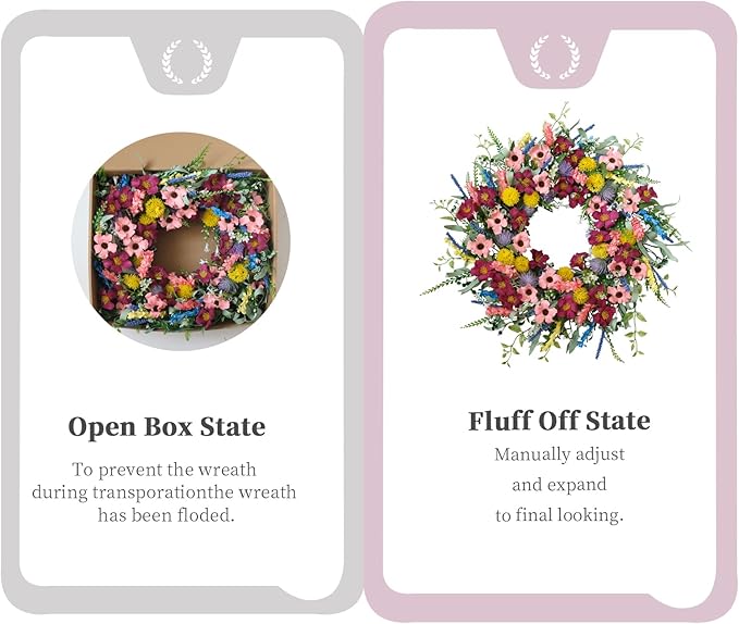 22 Inches Artificial Floral Wreath for Front Door Colorful Daisy and Green Leaves Wreath for Spring/Summer Indoor Outdoor Farmhouse Decor