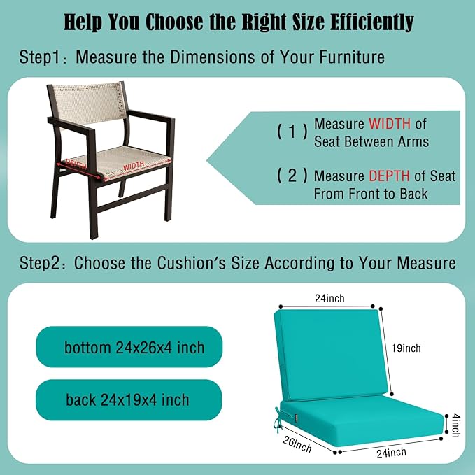 idee-home Outdoor Cushions for Patio Furniture, Outdoor Seat Cushion, Waterproof Hampton Bay Deep Seat Replacement Couch Chair Cushions for Garden Lawn Backyard Deck, Blue 24 x 26
