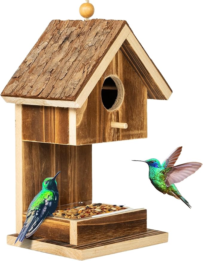 Bird Houses for Outside Hanging Bird House Feeder for Hummingbirds Cardinal Wren Bluebird Wild Birds Small Natural Wood Birdhouse for Country Cottages Farmhouse Outdoor Garden Decoration