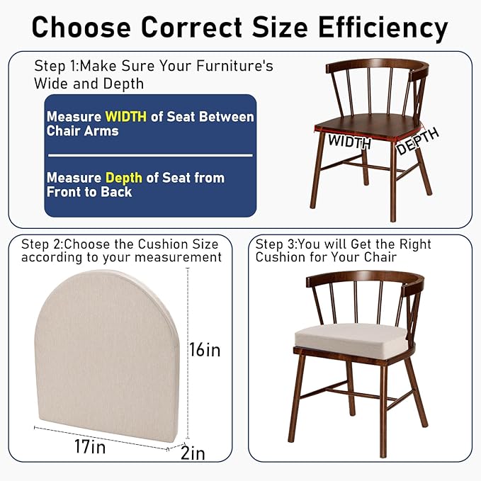 Topotdor Outdoor Chair Cushions Set of 2, Waterproof Patio Chair Cushions for Outdoor Furniture, Round Corner Seat Chair Pads with Ties for Patio Garden Dining Office, 17"x16"x2", Beige