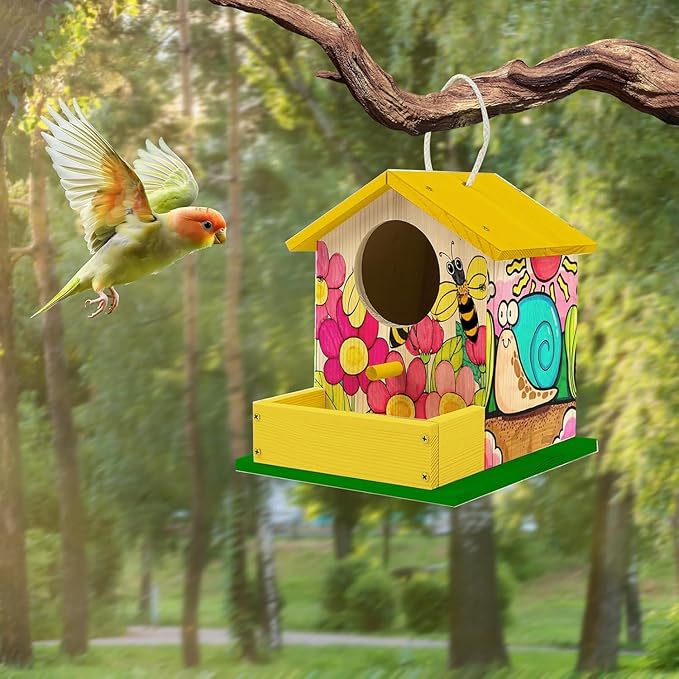 Bird House Kits for Adult, Wooden DIY Birdhouse Kit, Outdoor Woodworking Crafts Freestyle Painting, Arts and Crafts Projects with Paints & Brushes, Hanging Birdhouse for Garden Yard Decor Gifts (2Pcs)